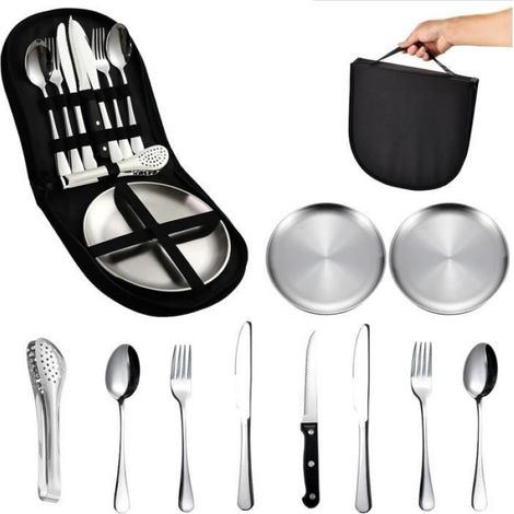 Ensemble de Couverts de Table 10 Pièces,Acier inoxydable Couverts de camping portatifs pour l'extérieur (1/5)