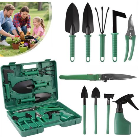 Kit de Jardinage 10 Pièces – Outils à Main avec Pelle, Râteau, Désherbeur, Sécateur et Pulvérisateur, Poignées Ergonomiques et Étui de Transport (1/5)
