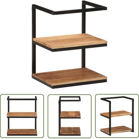 The Living Store Étagère murale 40x30x50 cm bois massif d'acacia et fer - Étagère Murale - Étagère Flottante - Meuble Salle De Bain - Rangement Mural - Décoration Murale (1/5)