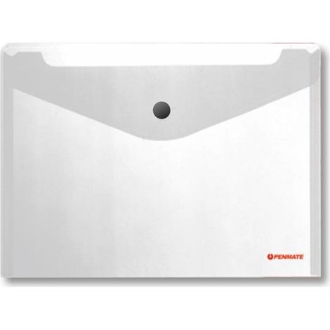 Sobre A6 PP-235 con cierre a presión, transparente, compatible con bolígrafos.