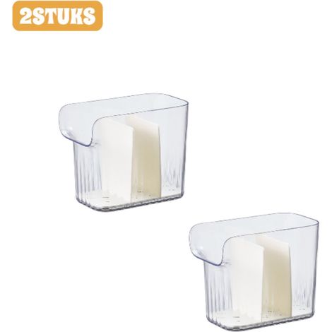 Lot de 2 boîtes de rangement pour couverts - Motif ondulé - Matière PET - Compartiments séparés pour baguettes, couteaux, fourchettes et cuillères - Blanc transparent (1/5)