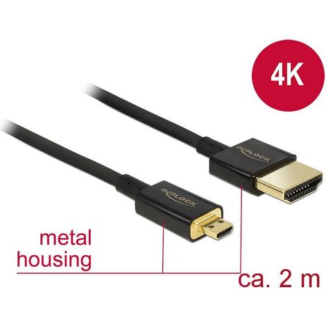 Câble de raccordement Delock HDMI Fiche mâle HDMI-A, Fiche mâle HDMI-Micro-D 2.00 m noir 84783 4K UHD, contacts dorés Câble HDMI C697741 (1/2)