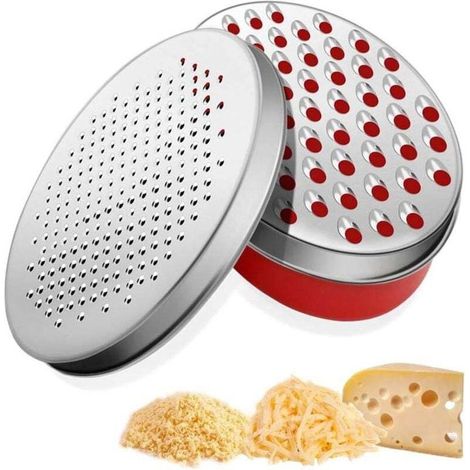 Râpe à fromage, râpe à fromage avec récipient, râpe à boîte, râpe ovale, râpe à chocolat, râpe à légumes en acier inoxydable, râpe de cuisine multifonctionnelle avec récipient rouge (1/3)