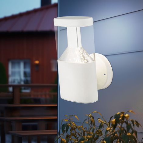 Wandlampe Wandleuchte Hauswandlampe Fassadenleuchte Außenlampe, Wetterfest IP44 Edelstahl weiß klar, LED 7W 450Lm warmweiß, LxBxH 12,6x6,6x23cm