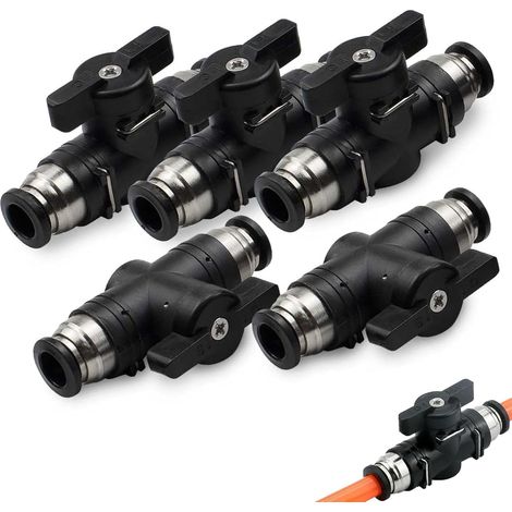 5 Raccords pneumatiques, Vanne à bille 12mm, Cuivre nickelé, Noir, Pour contrôle débit air (1/5)