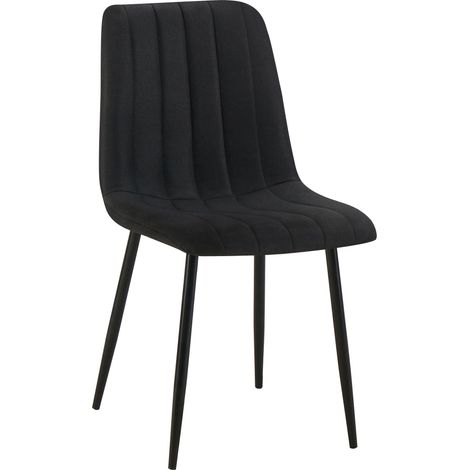 Silla de comedor x1 costura decorativa vertical asiento de tela negra patas de metal negro 100002209 (1/5)