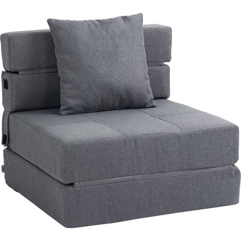 Poltrona letto 2 in 1 pieghevole grigio scuro con cuscino, 70 x 70 x 61 cm (1/5)