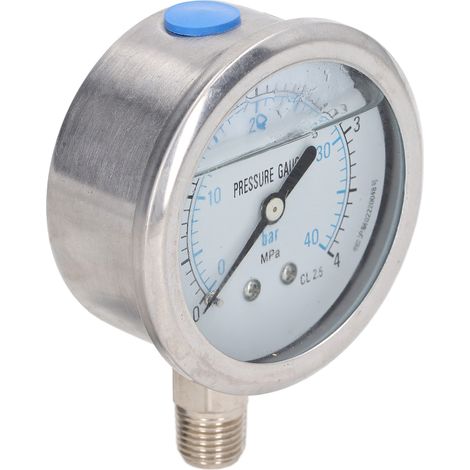 Manomètre à huile en acier inoxydable résistant aux vibrations, raccord inférieur 1/4" NPT, 0-4 MPa (1/5)
