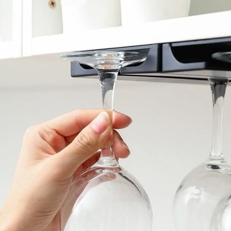 Porte-verres vin Jefety lot2,suspendu meuble autocollant,plastique noir25,3x11x2cm,cuisine bar (1/5)