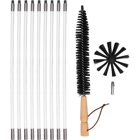 Eosnow Kit de ramonage de cheminée, outils de nettoyage multifonctionnels avec 9 tiges flexibles en Nylon, brosse pour cheminée