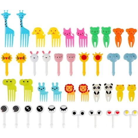 Decareta 40 pièces Fourchettes à fruits Bento Animaux Piques pour enfants, fourchettes en plastique mini fourchettes à dessert, décorations mignonnes pour gâteaux, desserts et fruits (1/4)
