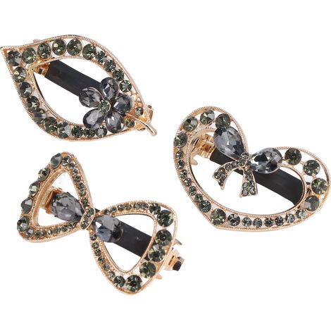 Ensemble de 3 pinces à cheveux en métal, fabriquées en alliage de zinc durable, résistant à la décoloration, au design unique orné de strass. (1/5)