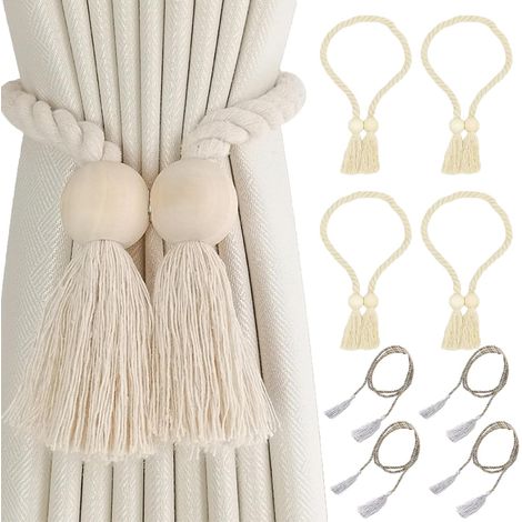 4 Pièces Embrasse pour Rideaux,Embrasse Rideau magnetique, Attache Rideau aimantée,Livré avec 4 Cordes décoratives,pour Décoration dans la Salle ou Chambre (1/5)