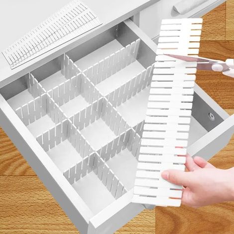Organisateur de Tiroir Diviseur 16 PCS DIY Separateur Tiroirs Reglable Pour Fournitures Bureau, Chambre à Coucher, Cuisine, Ustensiles Maquillage White-16 - (1/5)