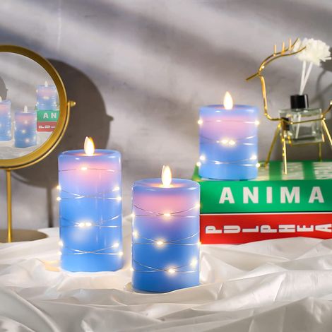 Bougies LED Angle de vision de 360 degrés, avec guirlandes lumineuses étoilées, lot de 3 bougies LED (1/5)