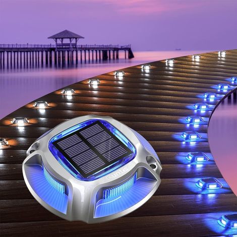 4Pcs Lampe Solaire Extérieur Jardin LED Blanc Chaud/Froid, Balise Solaire Eclairage Etanche IP68, Spot LED Extérieur Solaire pour Chemin Allée Escalier Terrasse Pont, Lumiere Solaire Auto