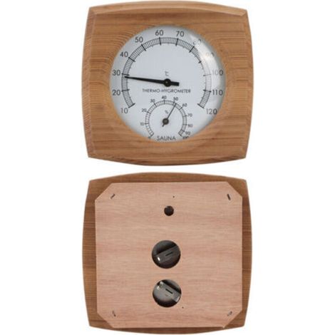 Thermomètre Hygromètre 2‑en‑1 en Bois pour Sauna et Hammam – Accessoire Salle de Bain