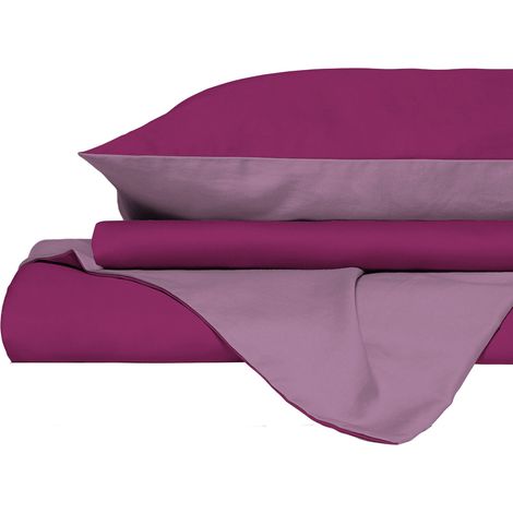 Copripiumino Piazza E Mezza con Sacco e Federe in Tinta Unita Double Face Linea Vera Fucsia e Lilla