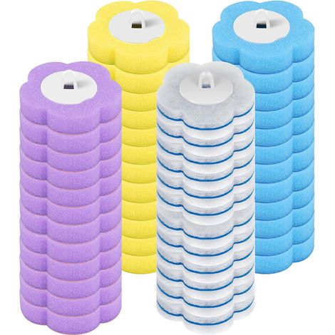 Lot de 48 brosses WC jetables avec poignée allongée et support, brosse WC avec 18 recharges de nettoyant, éponge, tige de toilette, têtes de rechange pour lavabo, baignoire, salle de bain (1/5)