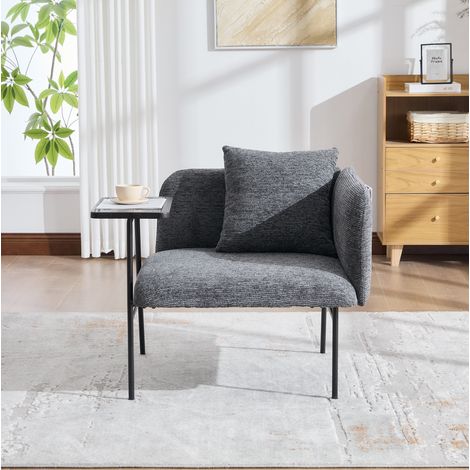 Freizeit-Sessel 86x72x71 cm dunkelgrau aus Chenille mit Beistelltisch, Seitentaschen und Metallgestell (1/5)