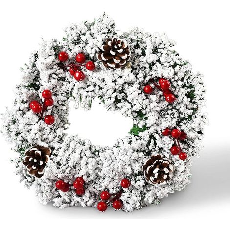 1 Couronne de Noël 32 cm, décorations sapin et baies rouges, suspension porte intérieur extérieur (1/5)