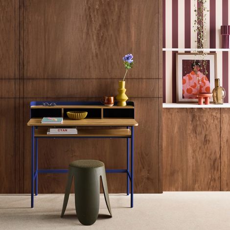 Bureau métal et décor bois 3 niches 100cm bleu - Molto