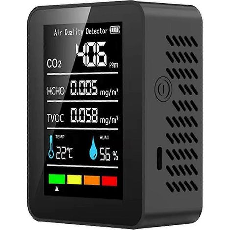 Moniteur de qualité de l'air 5 en 1 : détecteur de CO2, HCHO, COVT, écran LCD (température, humidité). (1/5)