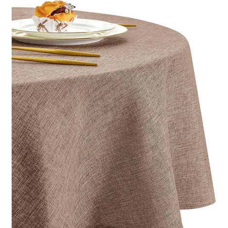 Nappe ronde 180cm Khaki aspect lin lavable intérieur & extérieur