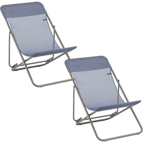 Lot De 2 Transats Jardin Pliants Multi-positions - Maxi Transat - Batyline® Iso - Bleu Ocean - Lafuma Mobilier (1/4)