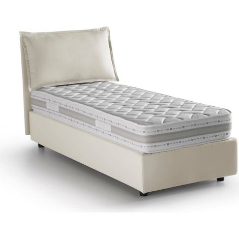 Talamo Italia Cama individual Evelyn, Cama contenedor con revestimiento de tela, 100% Made in Italy, Apertura frontal, con colchón Cm 90x200 incluido, Beige, con embalaje reforzado