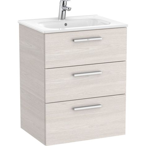 Pack Unik Family mueble base de 3 cajones + lavabo VICTORIA - ROCA Color: Fresno nórdico - Medidas: 605x453x741 mm