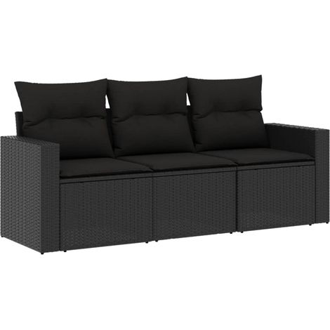 Maison Exclusive - Set Divani da Giardino 3 pz con Cuscini in Polyrattan Nero