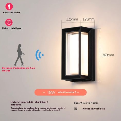 Applique murale extérieure/de jardin LED minimaliste et moderne, double abat-jour - 18 W - avec détecteur (1/2)