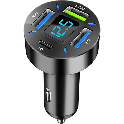 Chargeur de voiture à charge ultra-rapide avec USB PD et QC 3.0 (voltmètre et voyants LED), charge rapide universelle pour prise allume-cigare 12-24 V, compatible avec iPhone 14, 13, 12, S22, S21, S20 (1/5)
