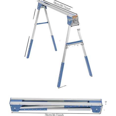 Tréteau Pliant, Hauteur Réglable, Haute Capacité de Charge, Bleu (1/2)