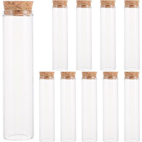 Lot de 10 flacons en verre borosilicaté haute résistance, tubes en verre avec bouchon en liège pour réactifs-12X3CM