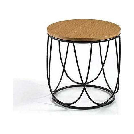 Mesa Auxiliar - Modelo Solo - Color Roble/Negro - Material MDF/Metal - Medidas Ø 42 x 40H cm (1/4)