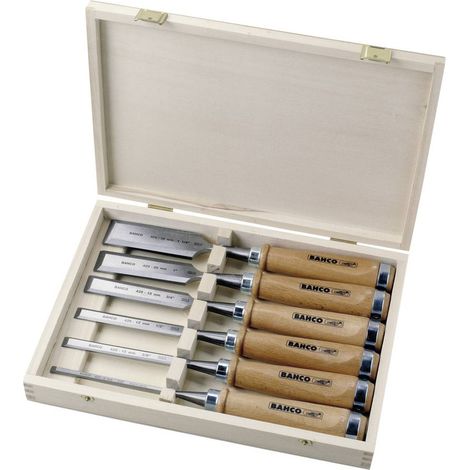 Kit di scalpelli per legno, 6 pz, scatola di legno, 6, 10, 12, 18, 25, 32 mm Bahco 425-083 (1/3)