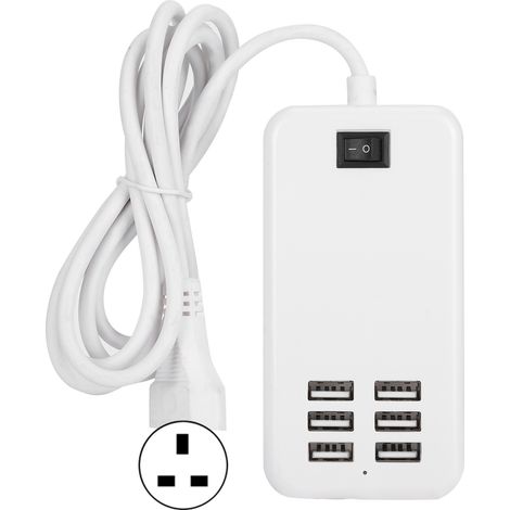 Chargeur 6 ports 30W USB station charge rapide bureau hub adaptateur 100-240V prise UK (1/5)