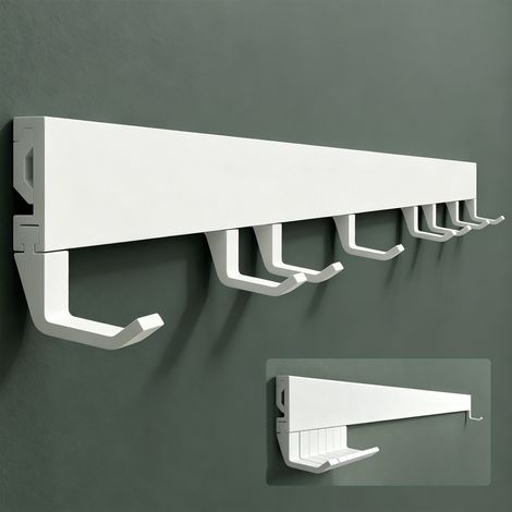 Mai & Mai Garderobenleiste mit 8 verstellbaren Haken, Kleiderhaken aus Aluminium, Wandgarderobe Garderobenhaken 80cm Matt weiß Stalo-10