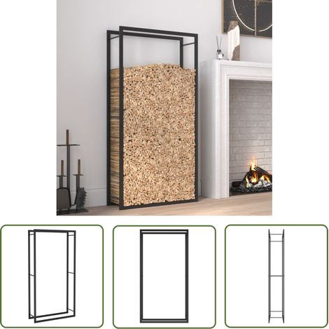 The Living Store Portant de bois de chauffage Noir mat 80x28x154 cm Acier - Support Bois De Chauffage - Porte-buches - Stockage Bois - Rangement Bois - Cheminée (1/5)