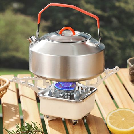 Borraccia, borraccia da campeggio, bollitore da esterno in acciaio inox, capacità 1 litro, portatile, ideale per caffè, tè, escursioni e viaggi con lo zaino in spalla. (1/4)