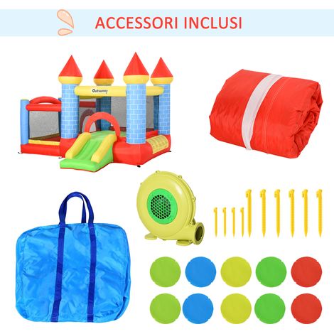Château Gonflable Géant pour Enfants 3-8 Ans avec Glissade, Piscine à Balles et Panier de Basket, 280x260x210 cm, Rebondissant et Coloré
