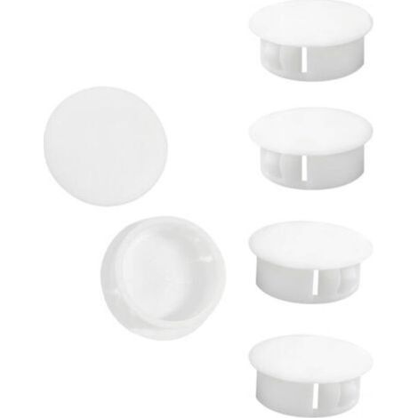 Lot de 10 bouchons ronds en plastique blanc de 25 mm pour trous de meubles. (1/5)