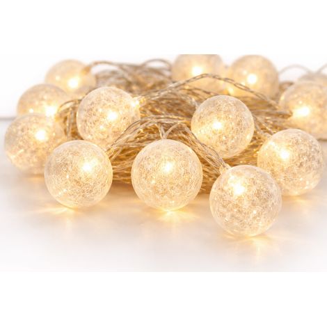 Cuerda de LED de 2,5 metros 20 bolas de aspecto de algodón en blanco cálido
