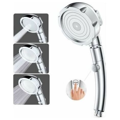 Pommeau de Douche Douchette Pommeau de Douche Haute Pression 3 Modes Douche Salle de Bain ABS Acier Inoxy avec Bouton STOP Type Universel Haute Pression Economie d'Eau (1/4)