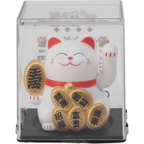 Chat Solaire Porte-Bonheur 2 Pouces Mini Mignon Chat Qui Agite la Patte, Décoration pour Maison et Voiture Blanc (1/5)