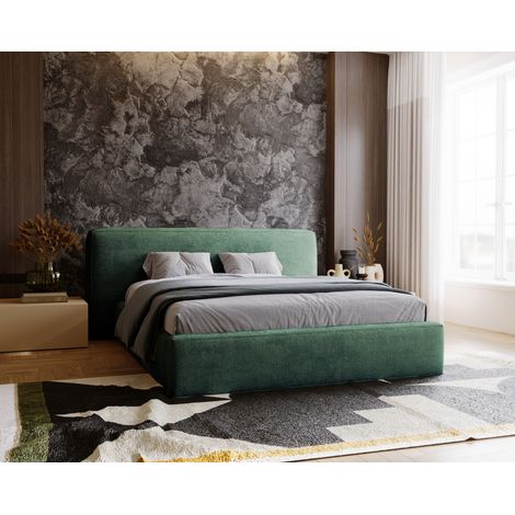 Emporius Lit double 180x200 cm Vitoria, lit rembourré design moderne en tissu avec rangement, Vert (1/5)