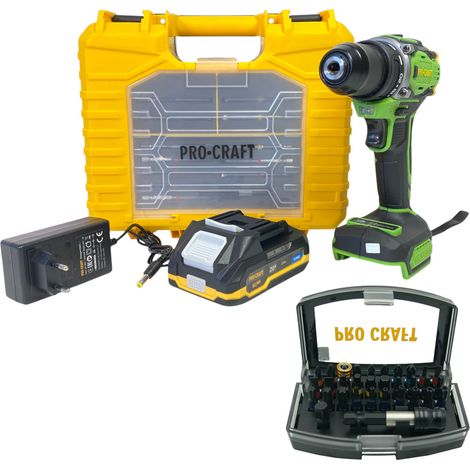 Procraft PA18Pro2-1B-C Avvitatore a batteria 20 V 30 Nm Brushless + 1x batteria 2,0 Ah + caricabatteria + set di 13 punte + valigetta