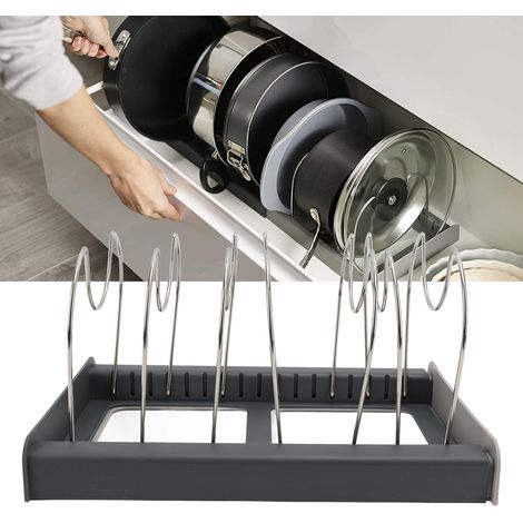 Étagère de rangement pour ustensiles de cuisine, support télescopique pour couvercles de casseroles, porte-ustensiles de cuisine, égouttoir, range-vaisselle, organiseur de tiroir télescopique (1/5)